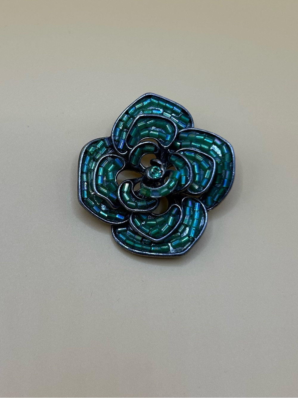 Green beaded Flower Brooch